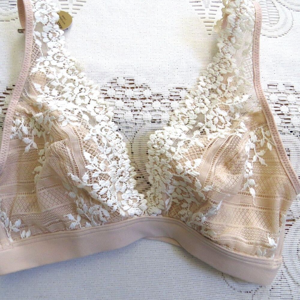 Wacoal Embrace Lace Floral Lace Wire Free Bralette Sand/Ivory 34 EUC - Picture 2 of 6